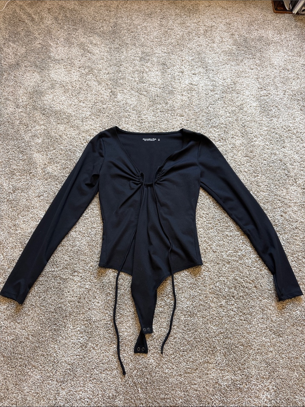 Express Black Long-Sleeve Tie-Front Bodysuit Top